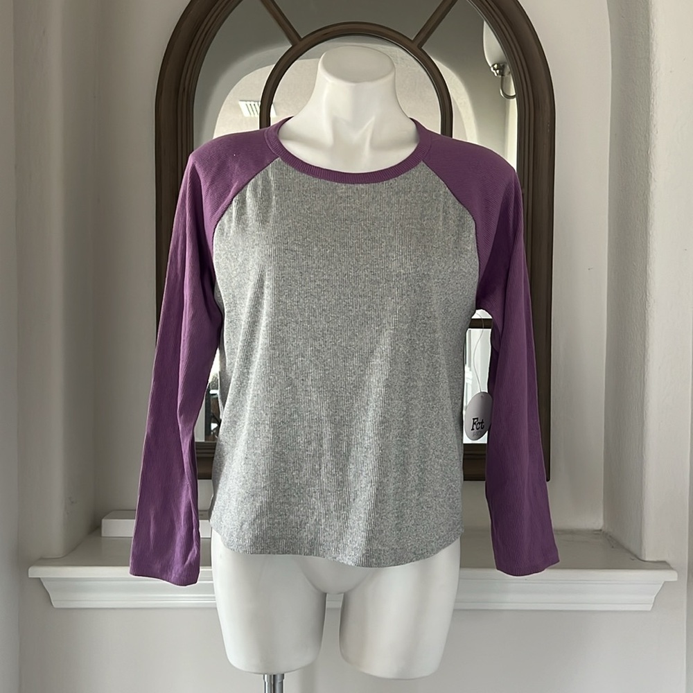 FCT Grey/Purple Raglan-Sleeve Colorblocked Top Trendy Juniors Size 2X New w/Tag
